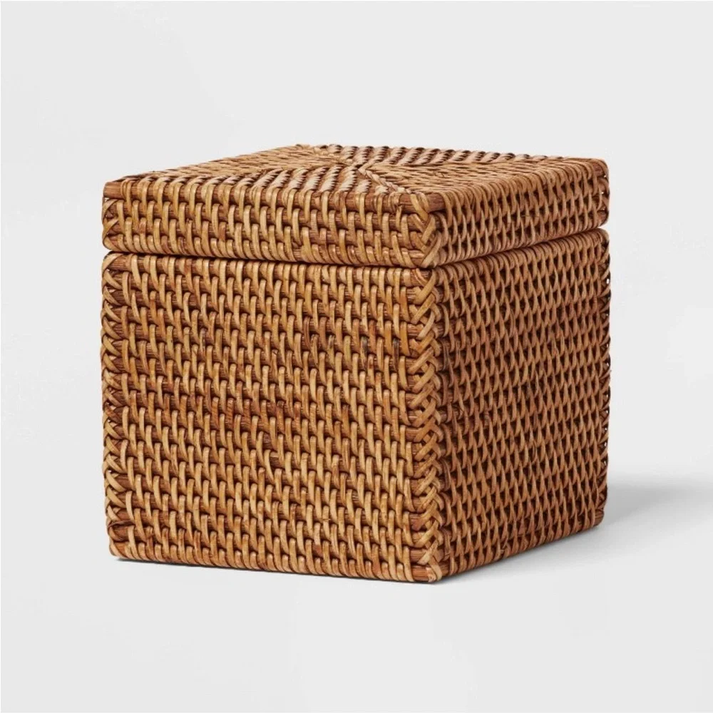 THRESHOLD NWT natural woven tank storage basket with lid -5.25”